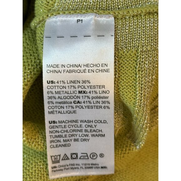 Chico’s Shimmer Side-Ribbed Sweater Size XL Chartreuse Short Sleeve Holiday Glam - Picture 7 of 8